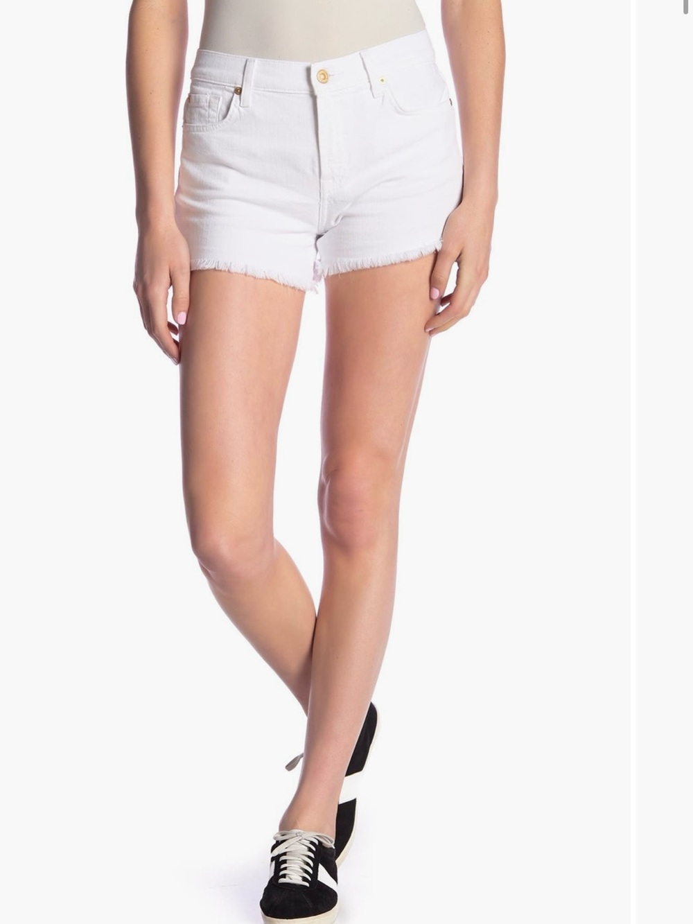 7 For All Mankind White Frayed Hem Cutoff Denim Shorts